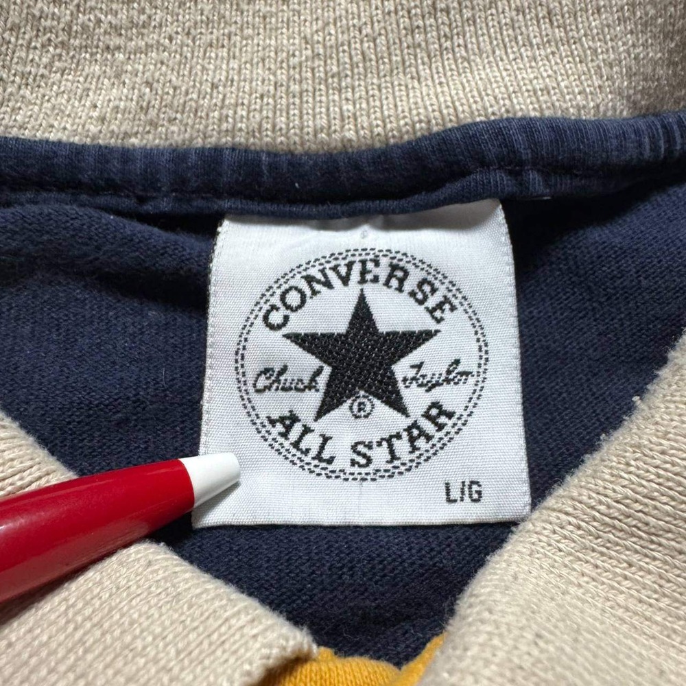 Converse All Star Polo Shirt Mens Large Navy Blue Vintage 90s Stripe Excellent - Picture 4 of 9